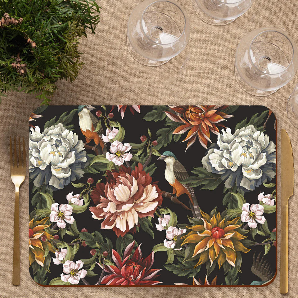 Midnight Bloom Wooden Dining Table Mat